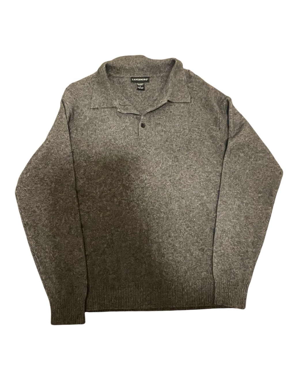 LANESBORO 100% Cashmere Polo Sweater Grey Large